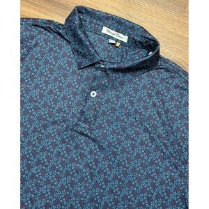 Straight Down Mens Blue Red Stars USA AOP Performance UPF 50 Polo Shirt Sz XL
